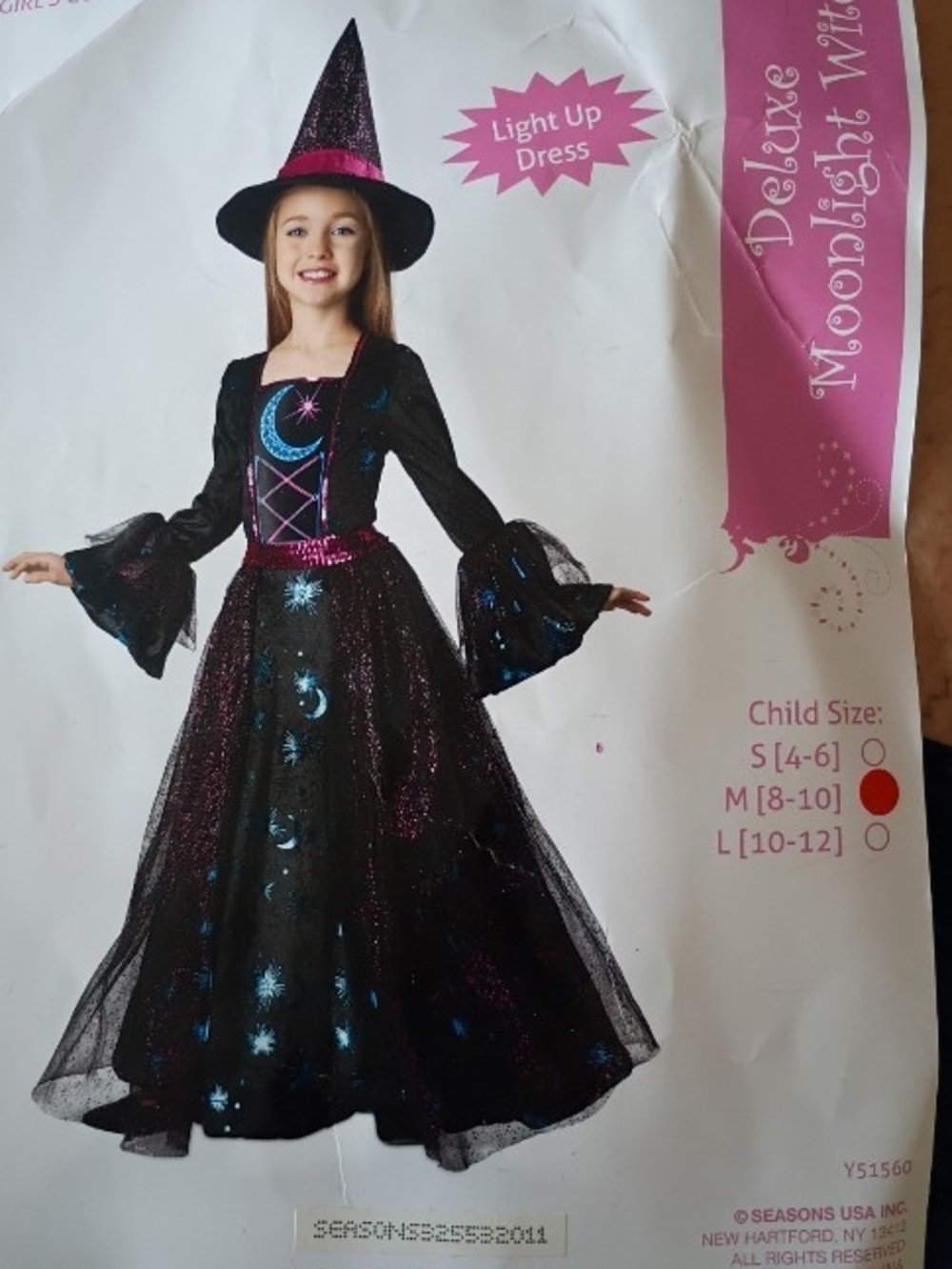 Deluxe Moonlight Witch Light-Up Dress - Black and Purple SZ Girls M 8 To 10 NEW